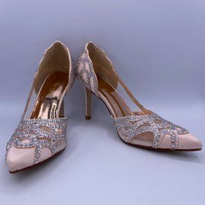 XYD Pointy Toe Crystal Studded Bridal Pumps Heel